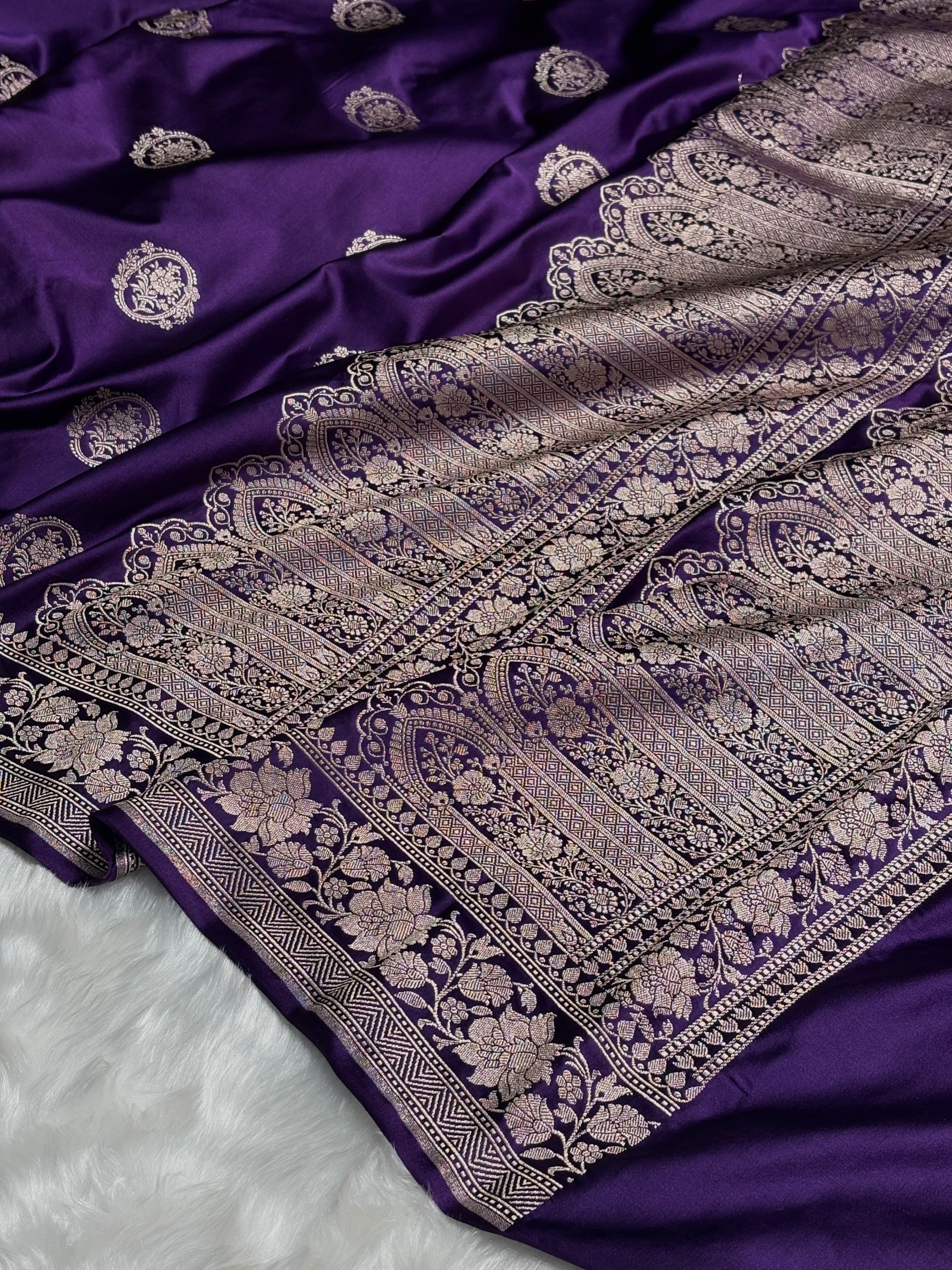 Dark Purple Shades Boota Mashru Silk Saree MS24