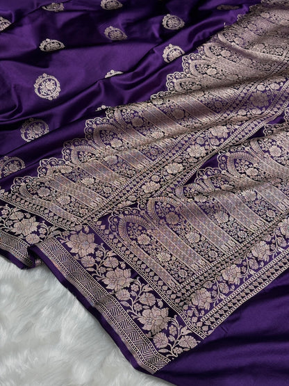 Dark Purple Shades Boota Mashru Silk Saree MS24