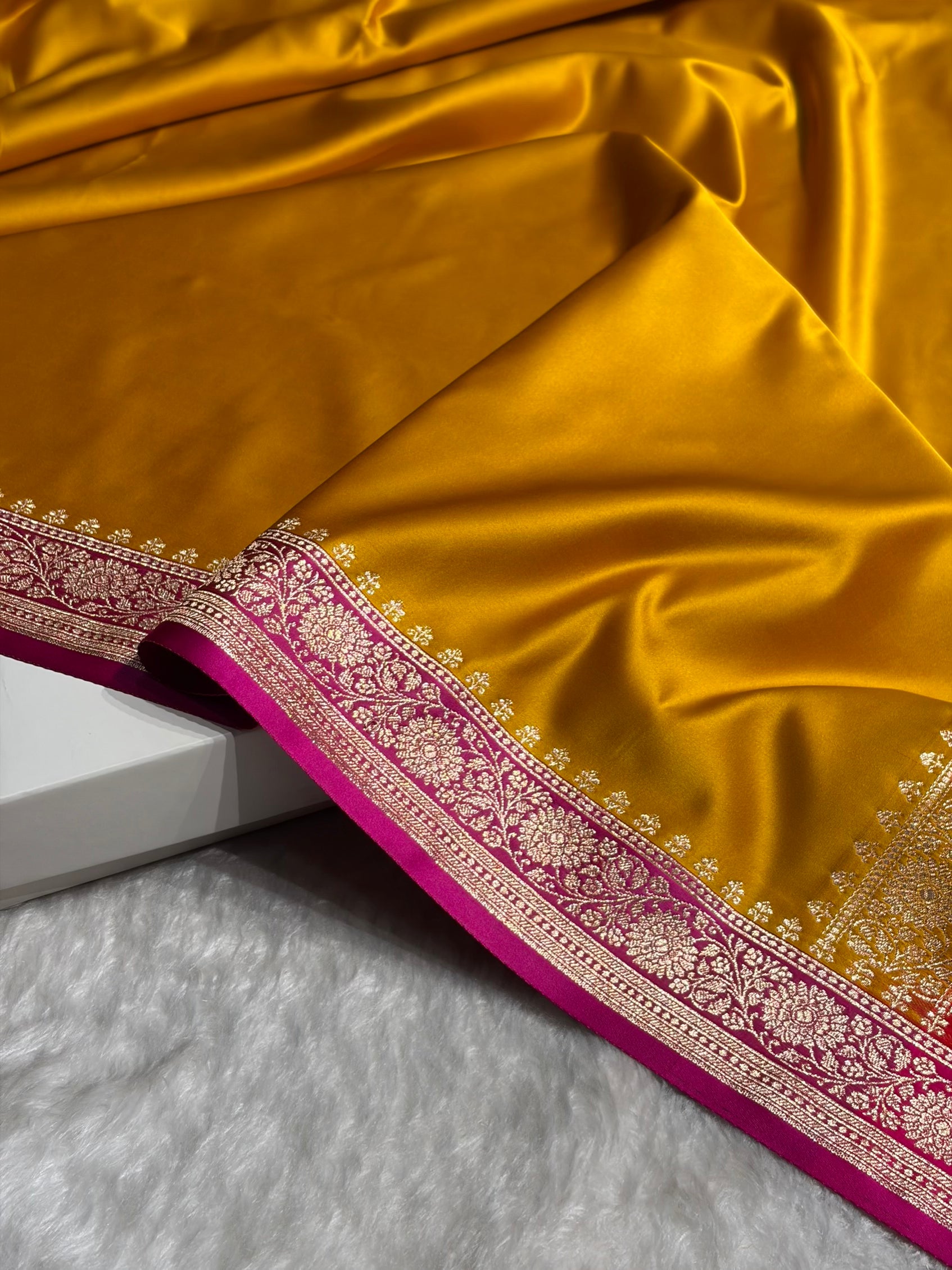 Banarasi Satin Katan Saree in Contrast Mustard / Rani Shades SK131 n