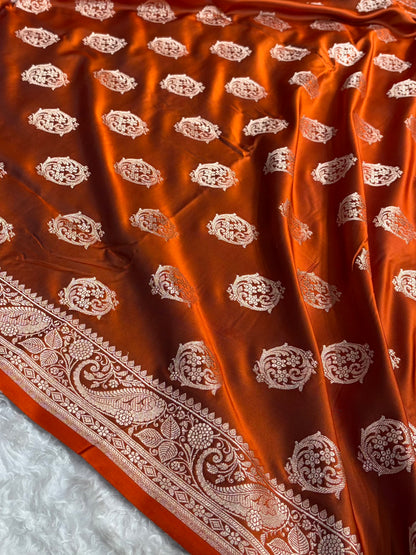 Rust Shades Banarasi Boota Pattern Floral Mashru Silk Saree MSM-104