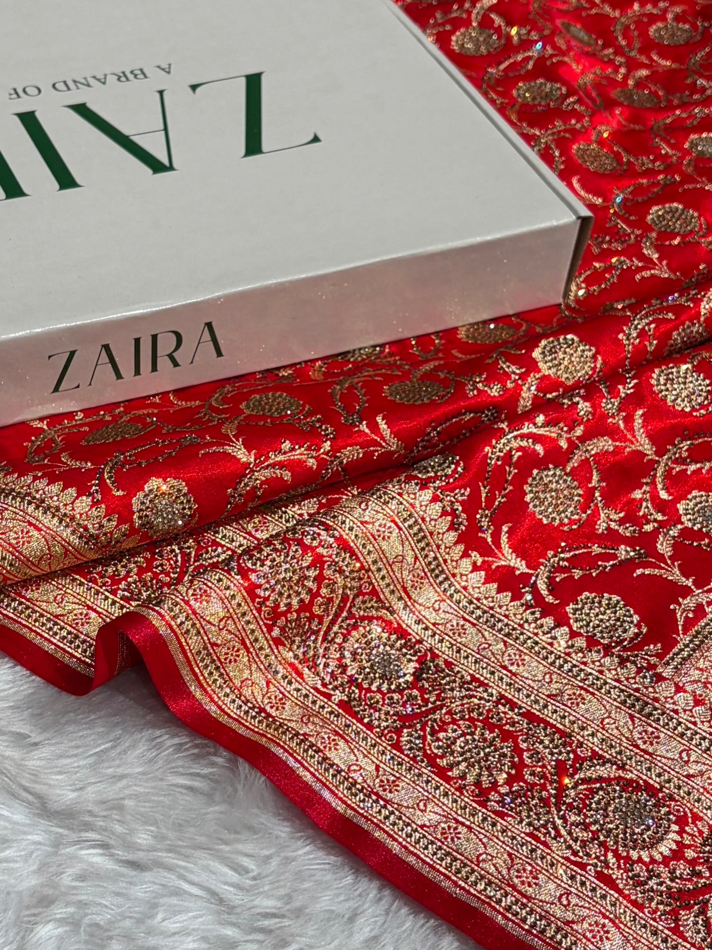 Banarasi Bridal Red Jaal with Swarovski Stone BSS13 (E)