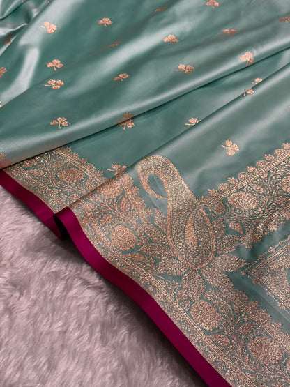 Sea Green Booti Katan Silk Saree SK09