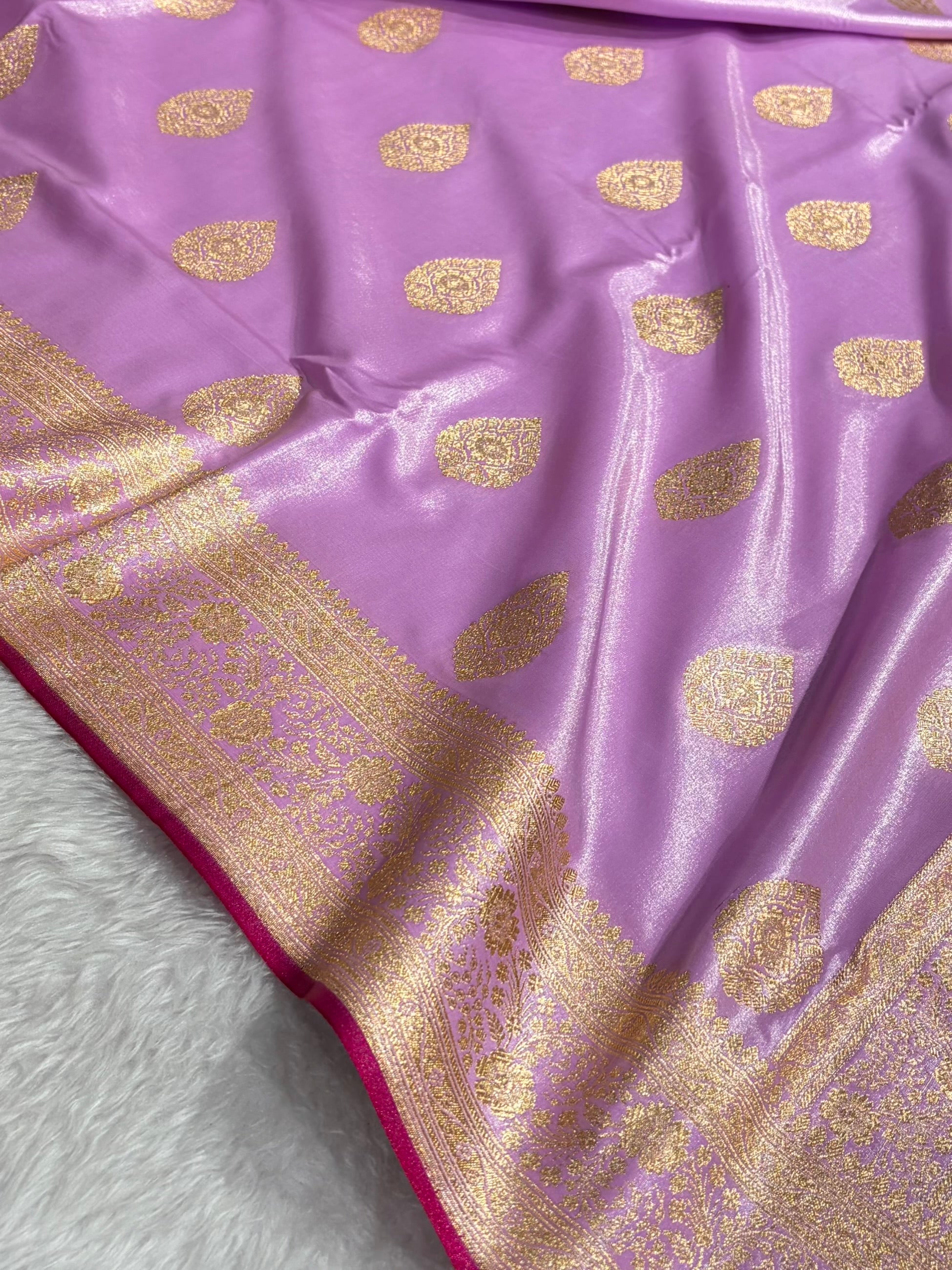 Ultra Light Weight Satin Silk Boota in Lavender Shades SS05