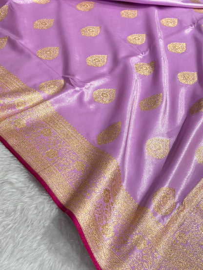 Ultra Light Weight Satin Silk Boota in Lavender Shades SS05