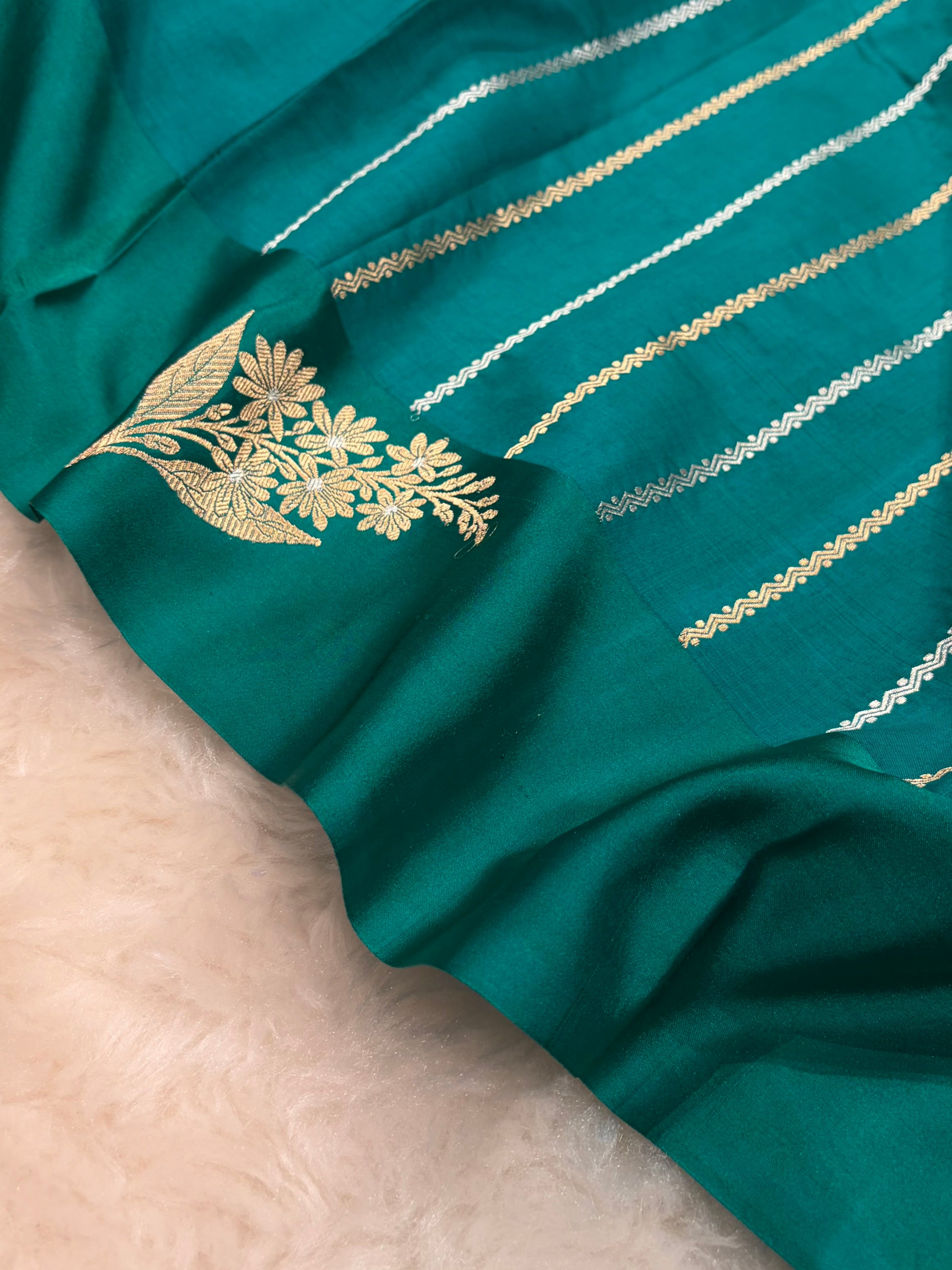 Banarasi Rama Shades Meena Boota Handwoven Pure Katan Paper Silk RM-73