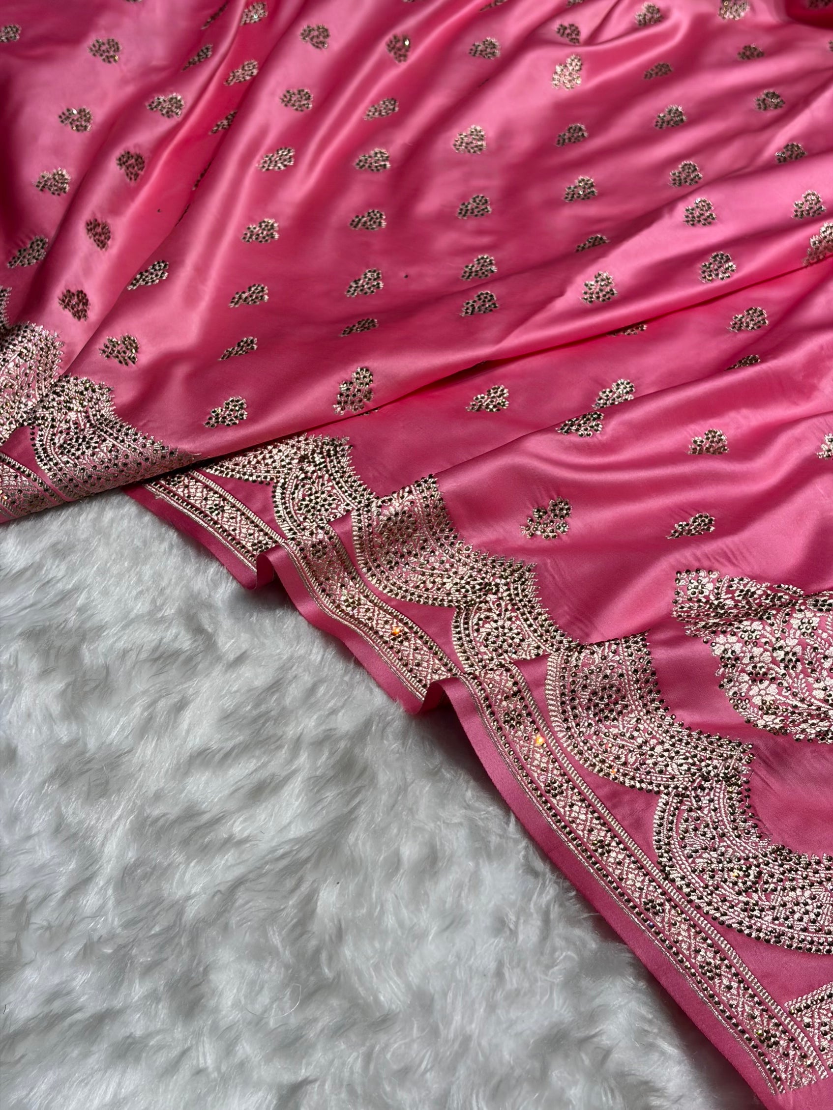 Baby Pink Scallop Mashru Silk with Swarovski work BMS02