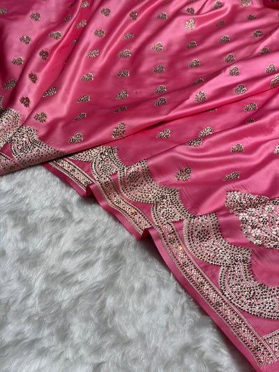 Baby Pink Scallop Mashru Silk with Swarovski work BMCS02