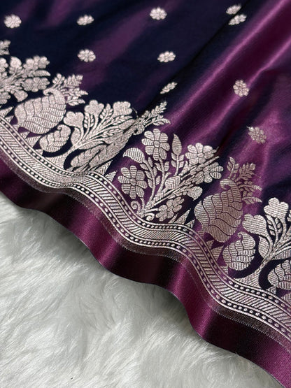 Wine Shades Floral Boota With Floral Border Mashru Silk Saree MSM 79