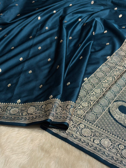 German Blue Shades Booti Mashru Silk Saree MS68