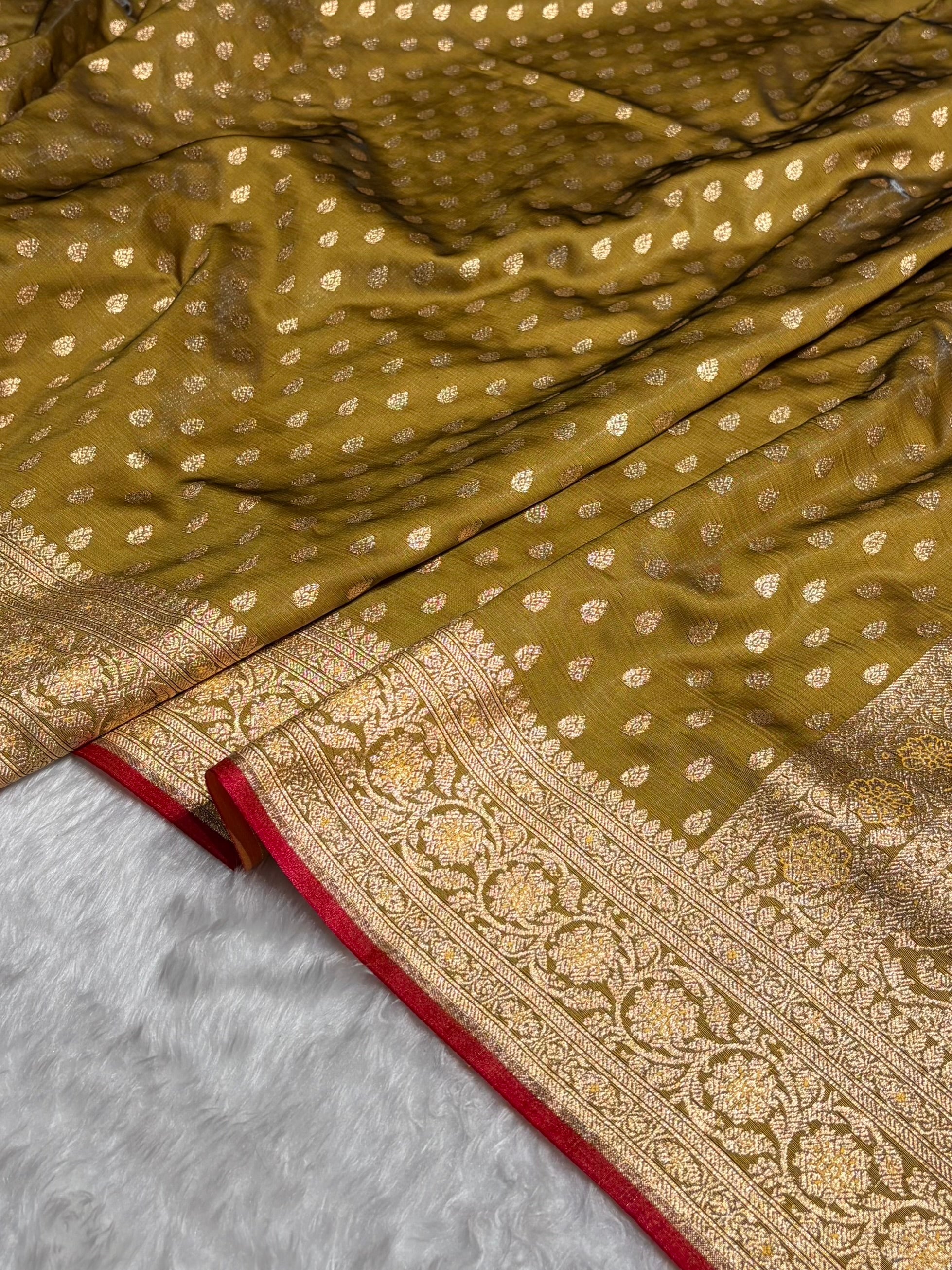 Satin Silk Booti in Mahendi Cross Shades SS01