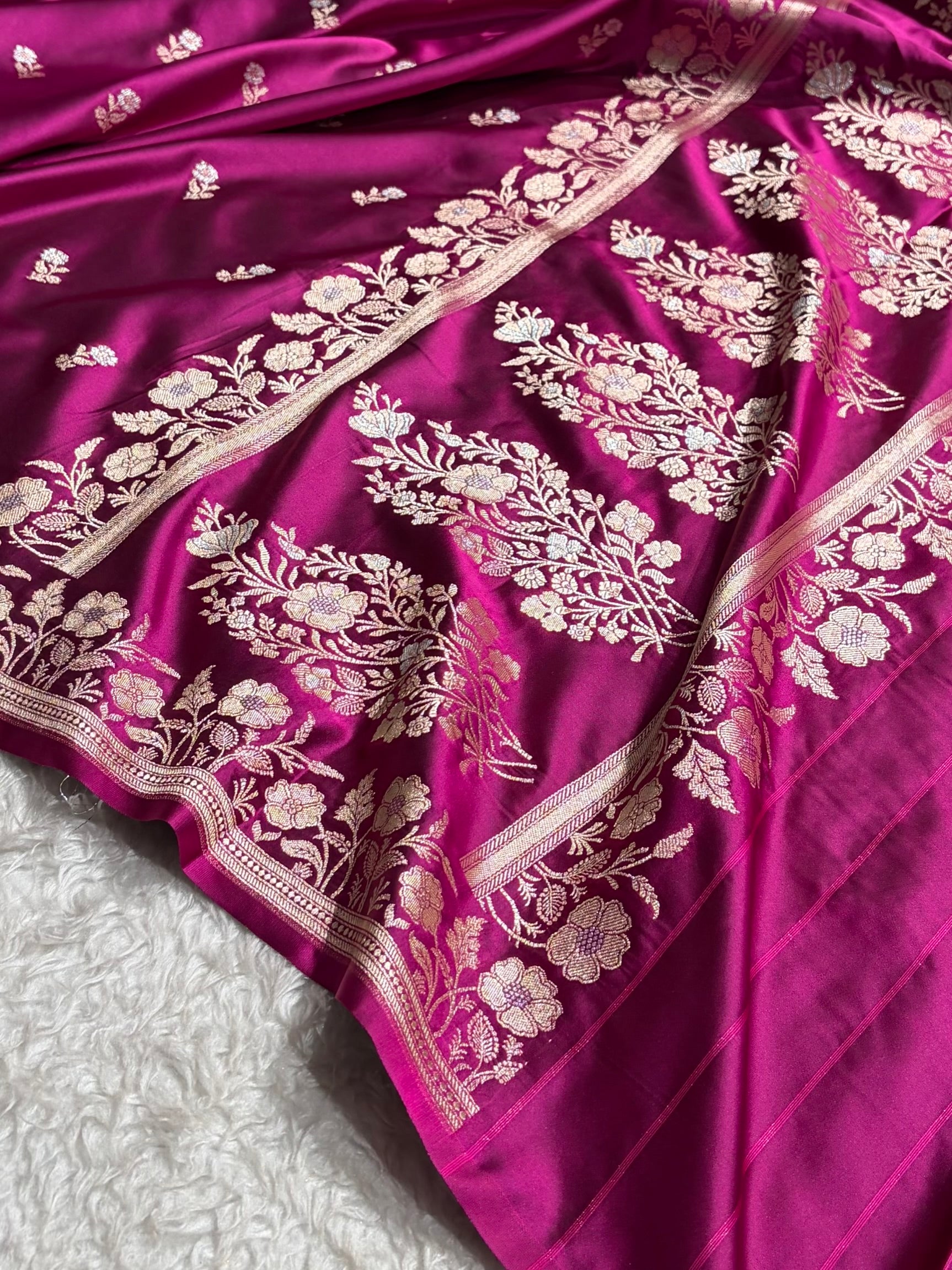 Wine Boota With Floral Border Mashru Silk Saree MSM-86