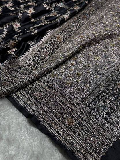 Banarasi Black Minakari Mashru Silk Saree with Ari and Swarovski work BMS07