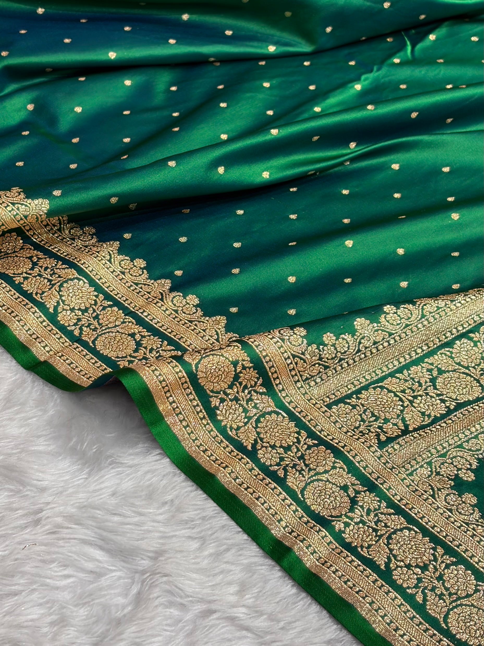 Banarasi Satin Katan Saree in Cross Green Shades SK91