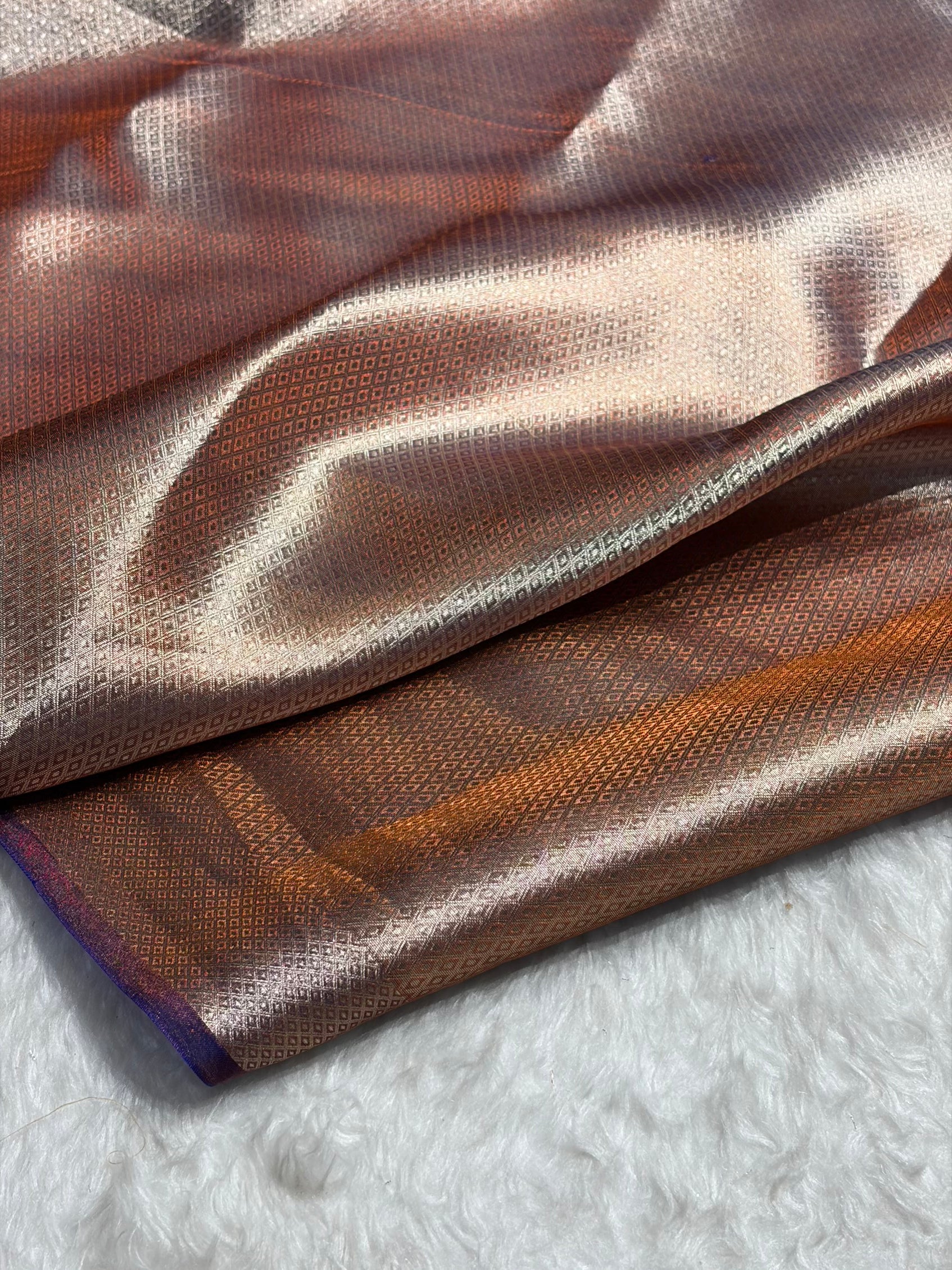 Rustic Purple Shades With Floral Embroidered Pure Tissue Silk Saree with Brocade Blouse PTE-09