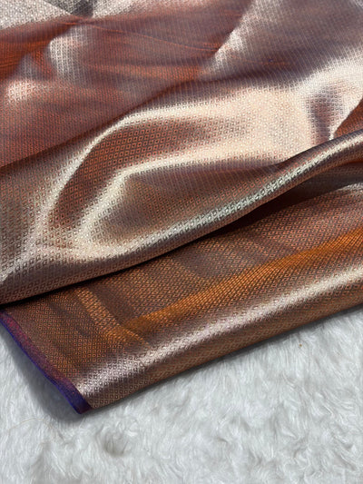 Rustic Purple Shades With Floral Embroidered Pure Tissue Silk Saree with Brocade Blouse PTE-09
