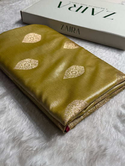 Ultra Light Weight Satin Silk Boota in lemon Green Shades SS05