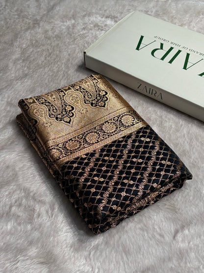 Black Banarasi Brocade Soft Katan Silk Saree SKB-01