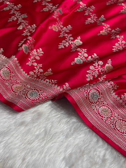 Dark Pink Minakari Banarasi Cross Mashru Silk Saree MS01