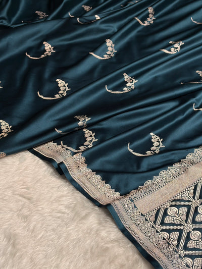 Dark Peacock Shades Unique Motif Mashru Silk Saree MCS47