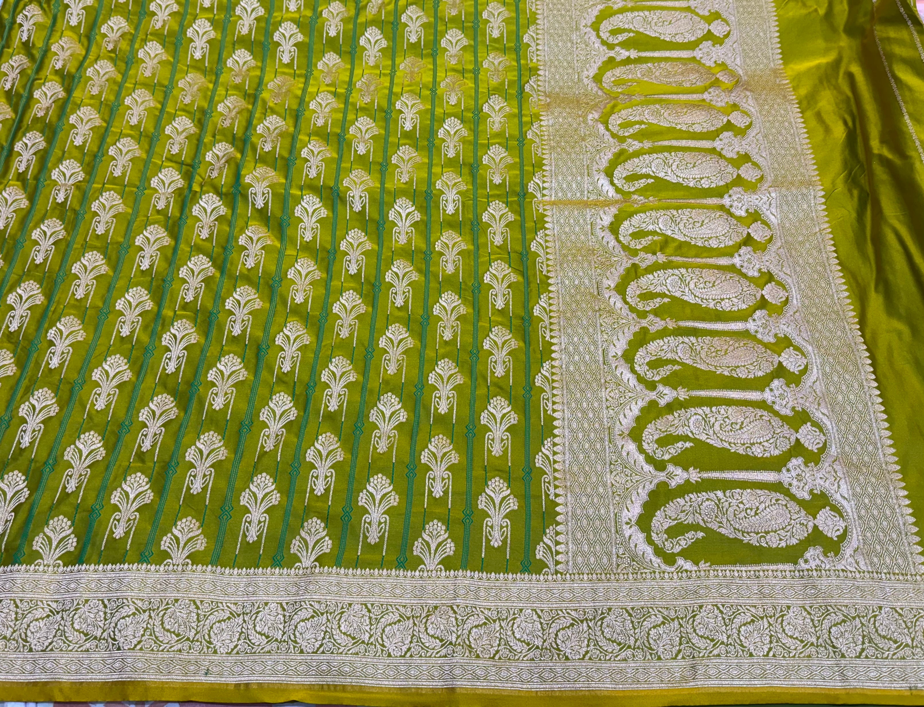 Light Mehandi Green Tanchoi Meena Mashru Silk Saree