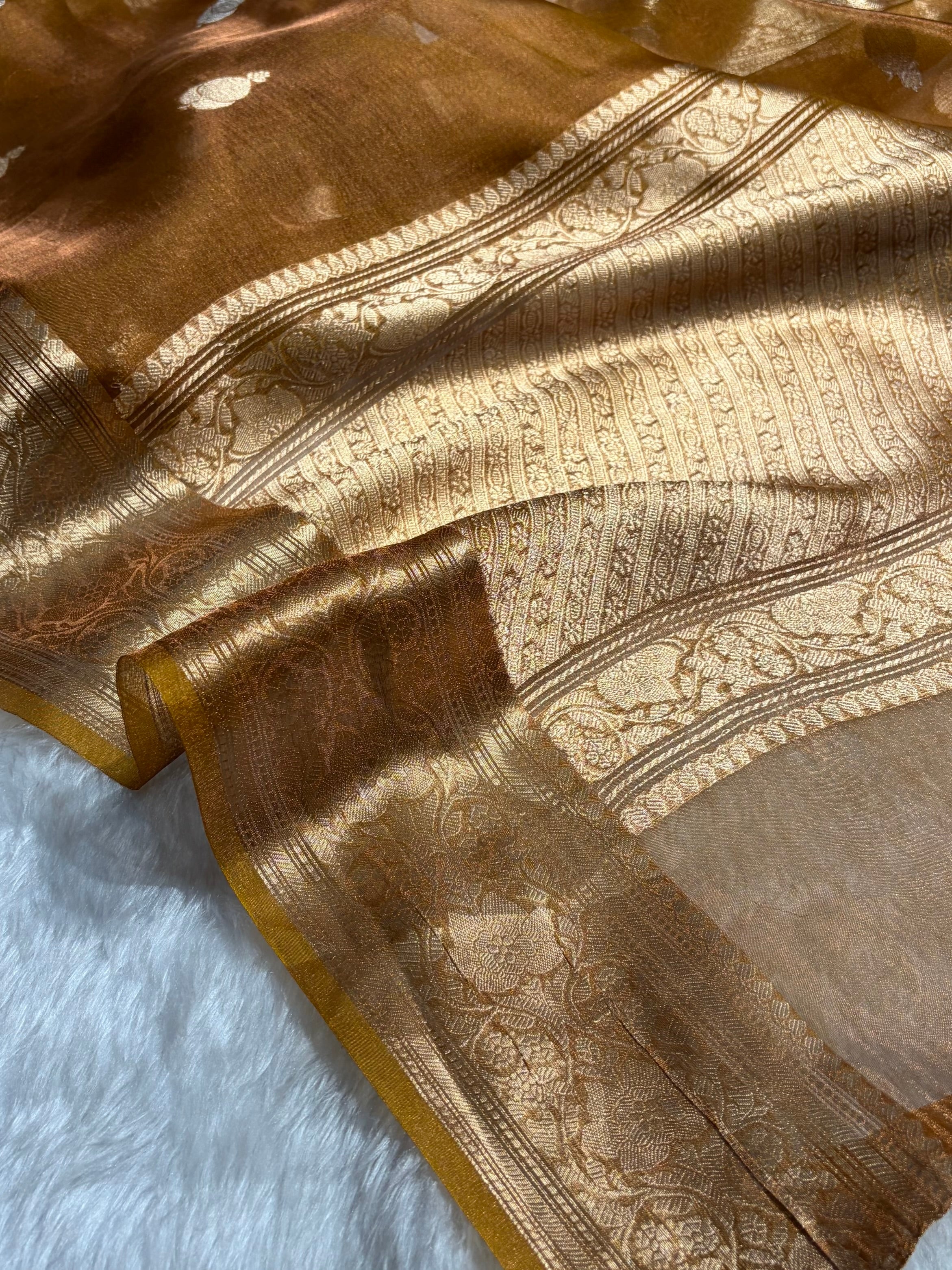 Mustard Bananasi Floral Shades Pure Tissue Silk Saree PT-38