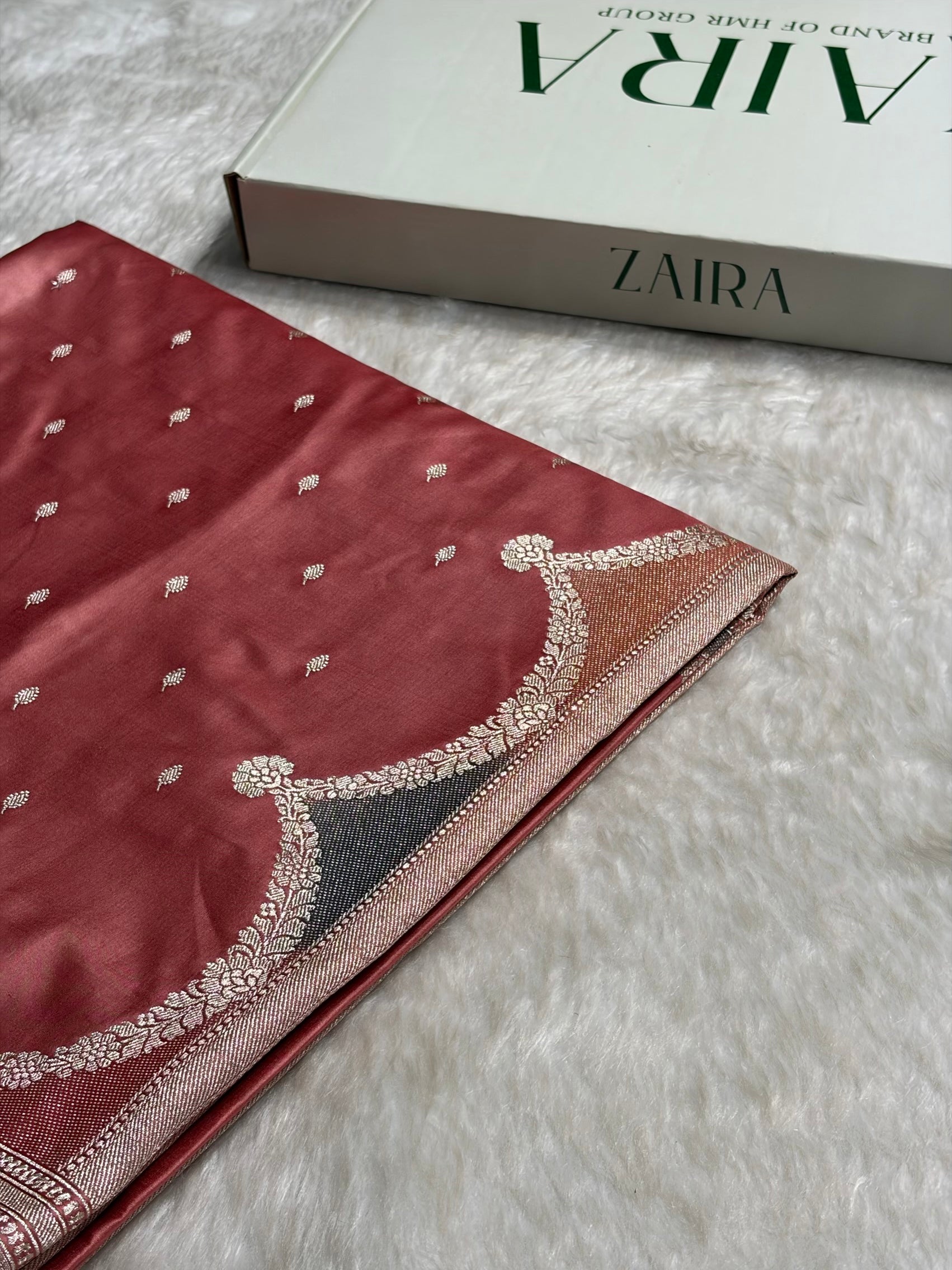 Dusty Peach Shades Scallop Mashru Silk Saree MS60