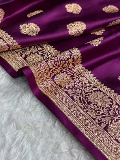 Banarasi Satin Katan Saree With Boota in Wine Shades SK109