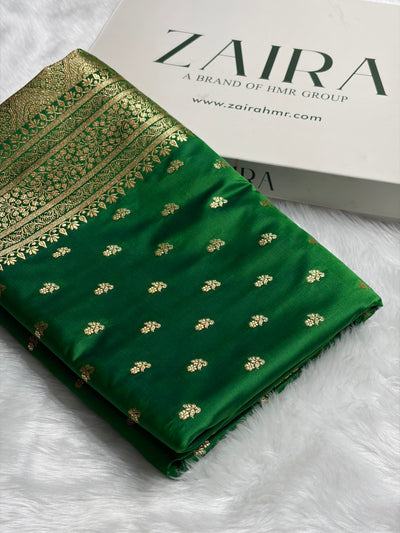 Banarasi Satin Katan Saree in Bottle Green Shades SK89