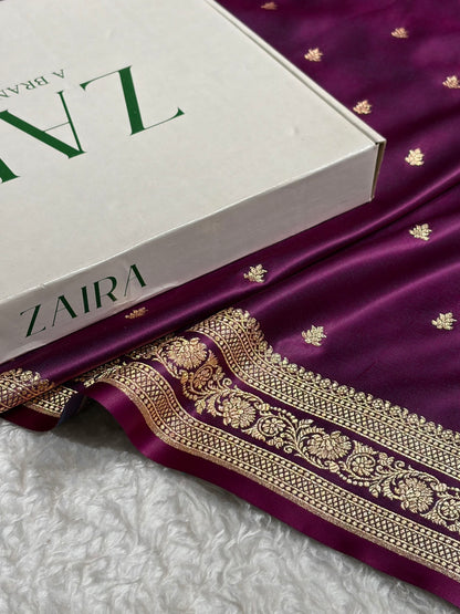 Banarasi Satin Katan Saree With Booti Pattern in Cross Wine Shades SK125
