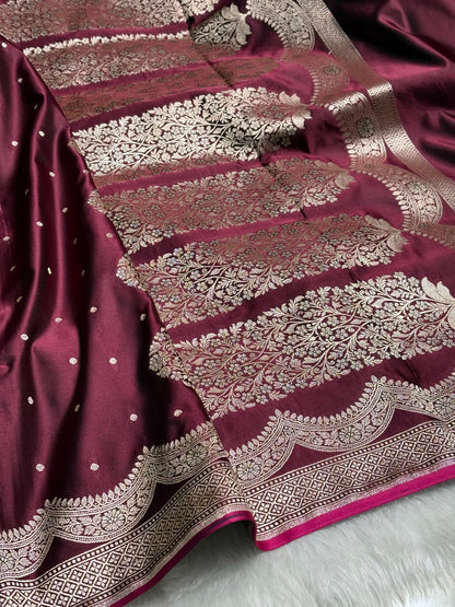 Garnet Shades Scallop Motif Booti Mashru Silk Saree MSM-56