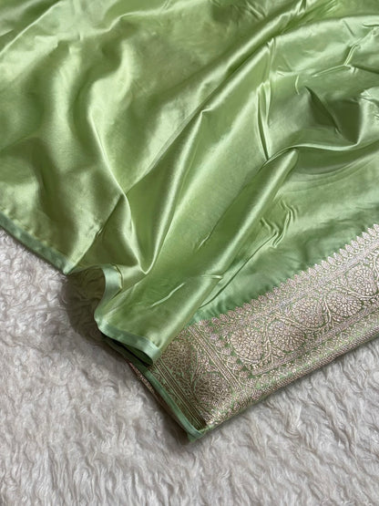 Light Pista Shades Minakari Jaal Pattern Mashru Silk Saree MS57