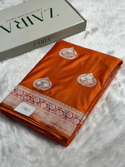 Orange Shades Minakari Boota Mashru Silk Saree MS35