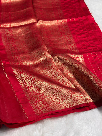 Pinkish Red Shades Rangkart Handwoven Pure Katan Raw Mango Silk RM-41
