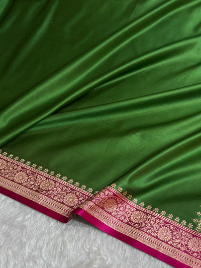 Banarasi Satin Katan Saree in Contrast Dark Green / Rani Shades SK131