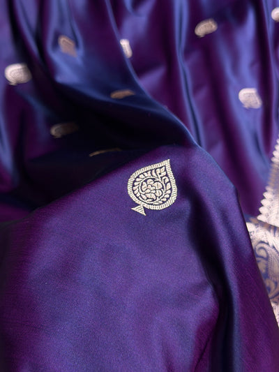 Contrast Banarasi Satin Katan Saree Booti Pattern in Purple / Rani Shades SK140