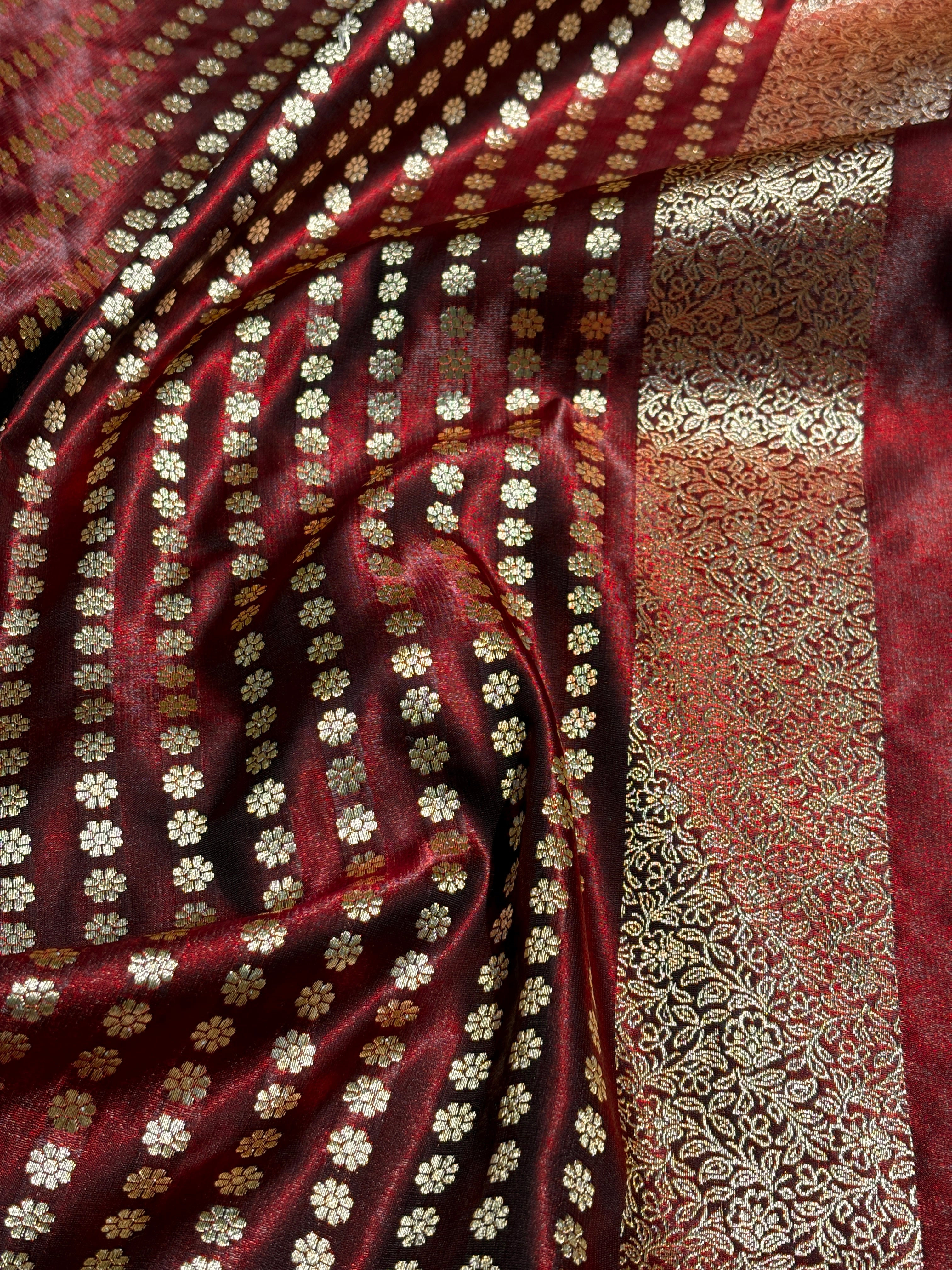 Light Wight Satin Silk Jaal in Garnet Shades with brocade Blouse SS16