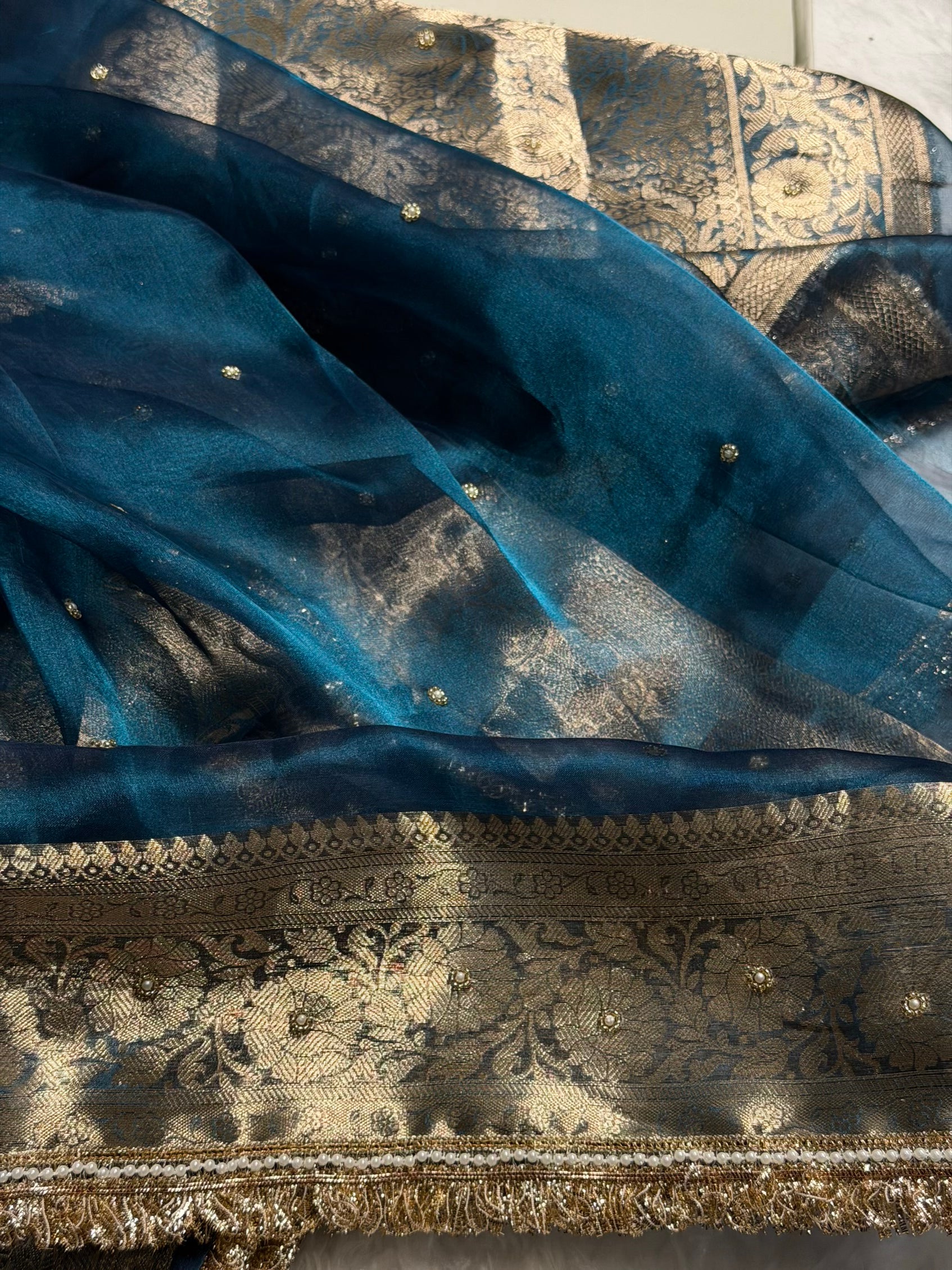 German Blue Shade Pure Tissue Silk Saree with Gota Patti PTGP-17