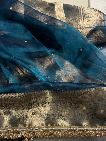 German Blue Shade Pure Tissue Silk Saree with Gota Patti PTGP-17