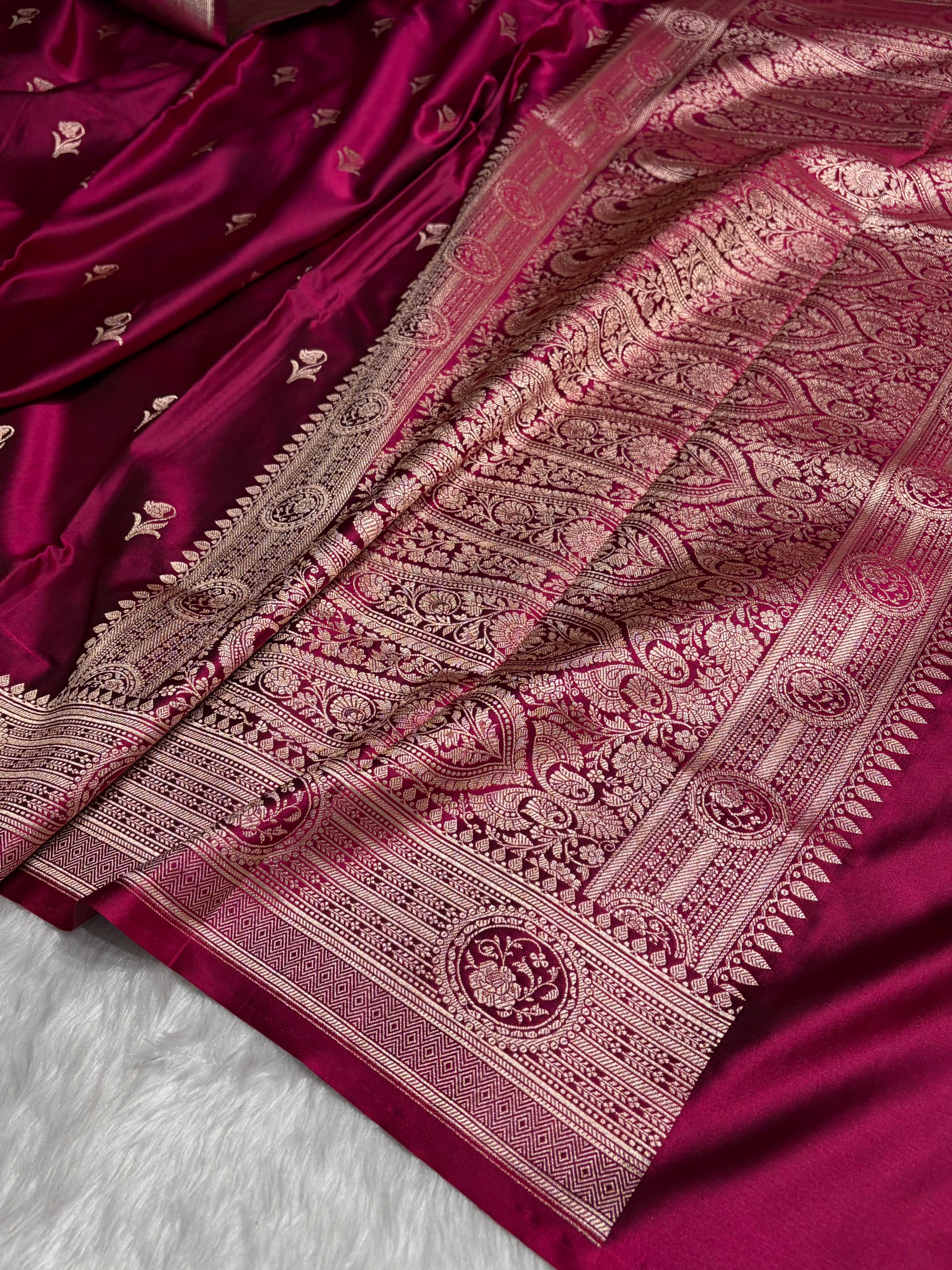 Wine Boota With Floral Border Mashru Silk Saree MSM-96