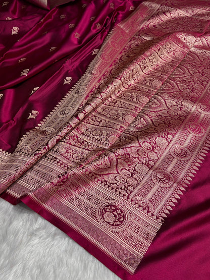 Wine Boota With Floral Border Mashru Silk Saree MSM-96