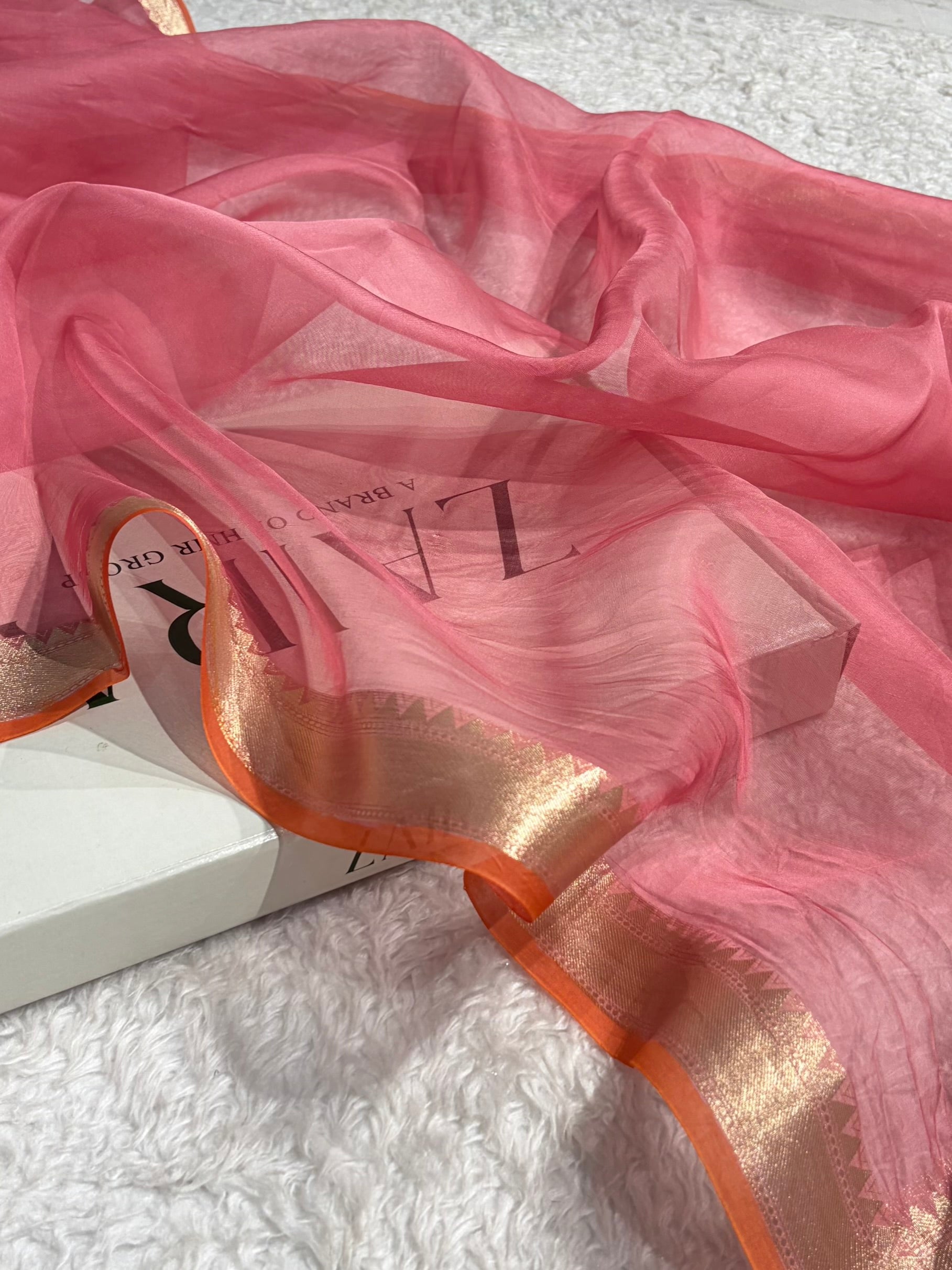 Pure Organza Baby Pink Banarasi Silk Saree PO-01