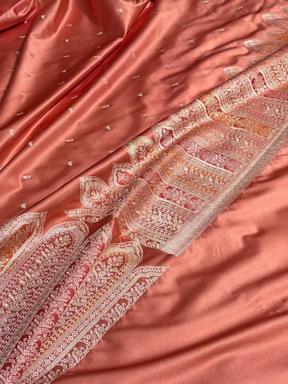 Skirt Border Light Peach Minakari Mashru Silk Saree MS13