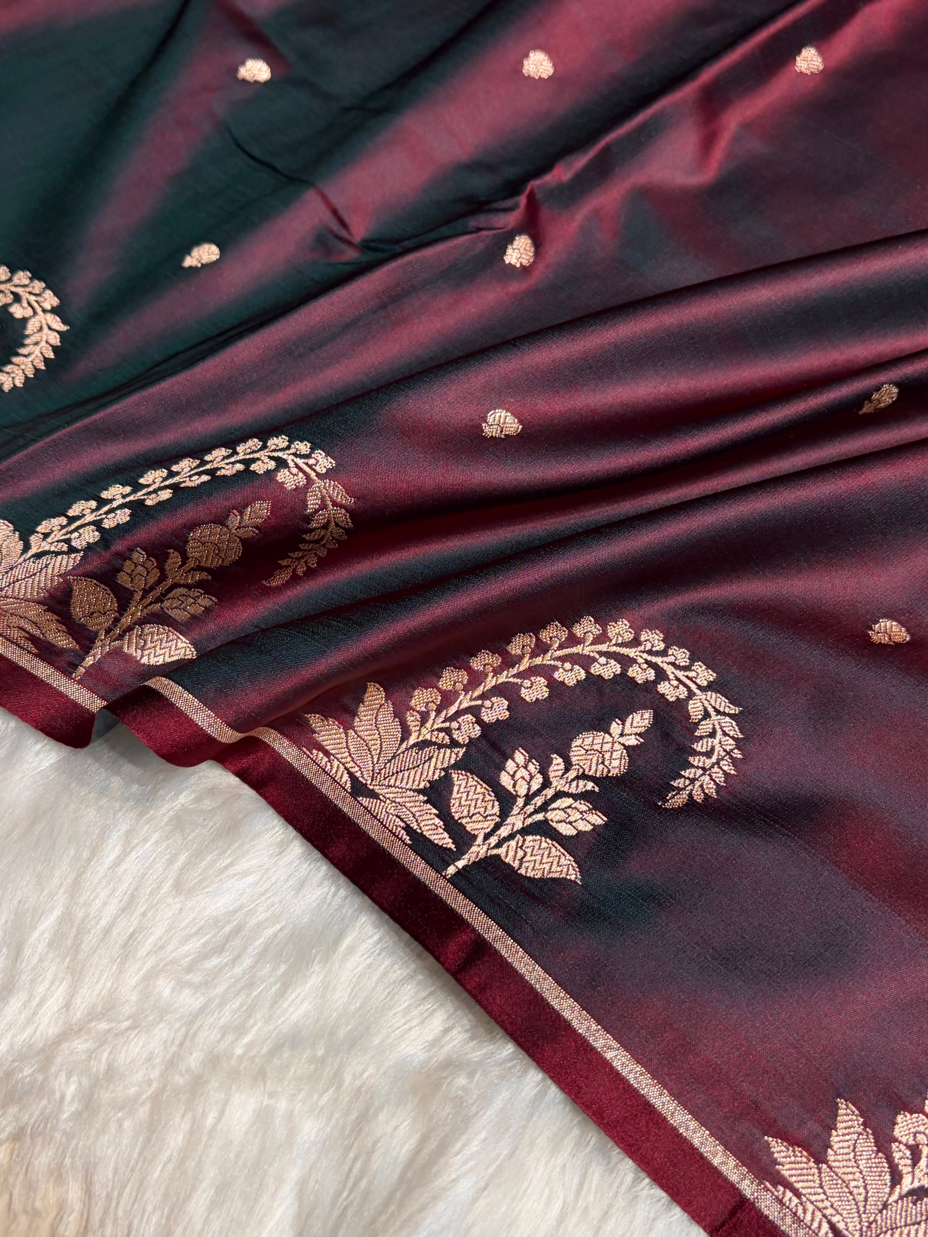 Cross Wine Boota With Floral Border Mashru Silk Saree MSM-95