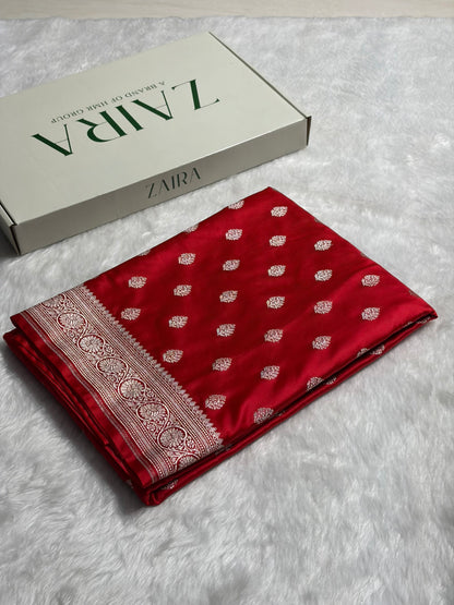 Red Shade Boota Mashru Silk Saree MS17