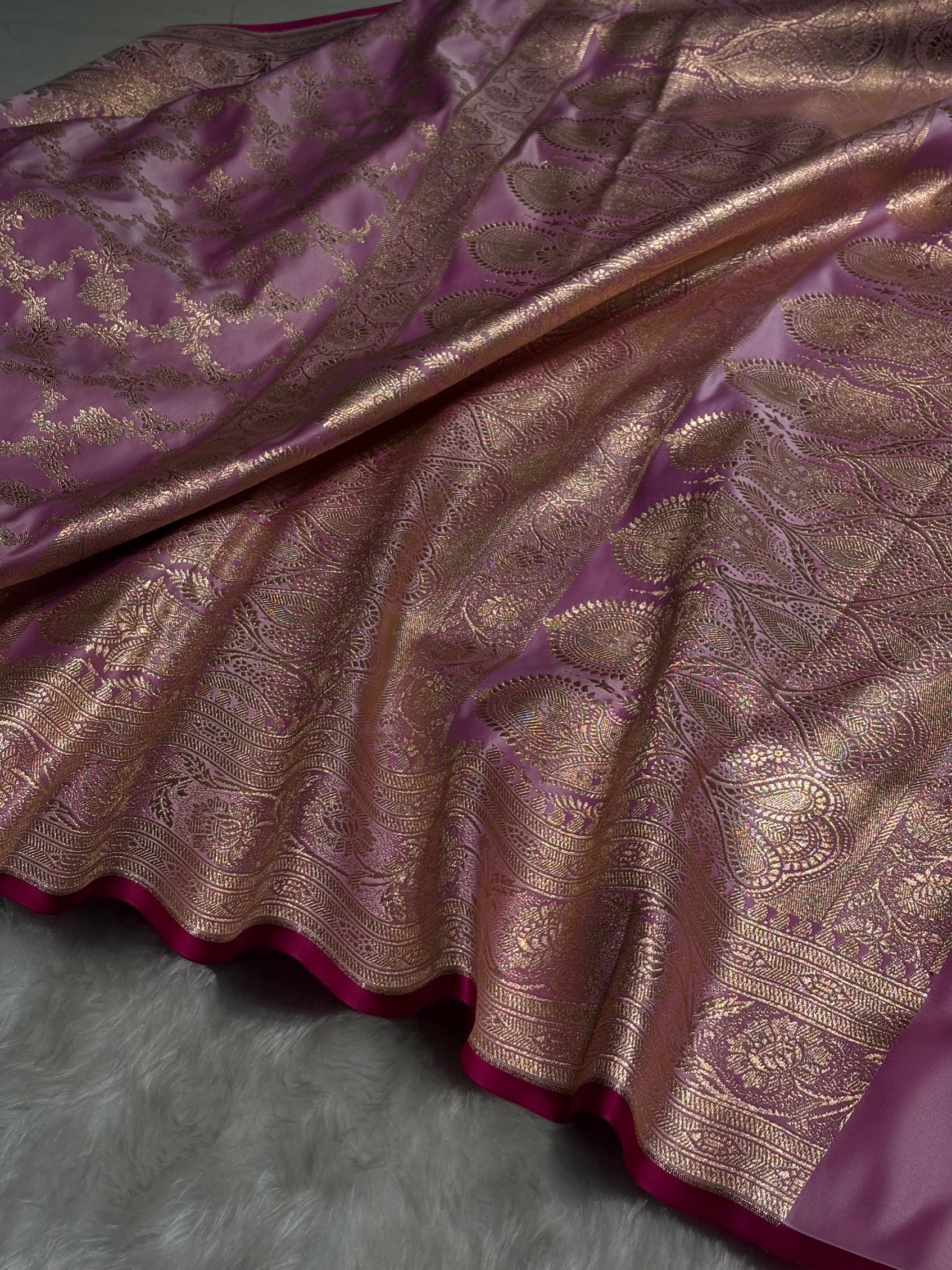 Baby Pink Jaal Pattern Satin Katan Silk Saree SK25