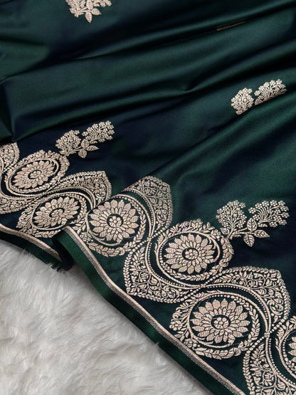 Cross Green Shades Banarasi Boota Pattern Floral Mashru Silk Saree MSM-110