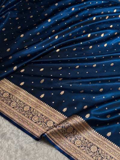 Banarasi German Blue Shades Booti Pattern Banarasi Satin Silk Saree SS64