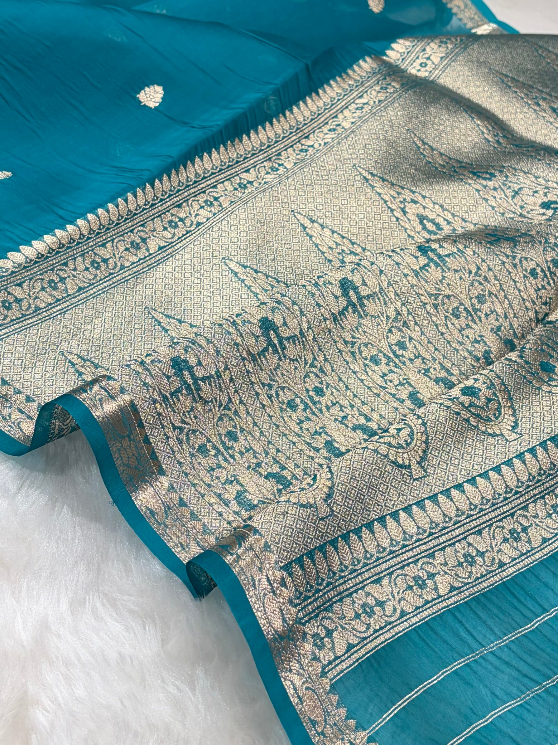 Banarasi Pure Organza Rama Shades Banarasi Silk Saree PO-35