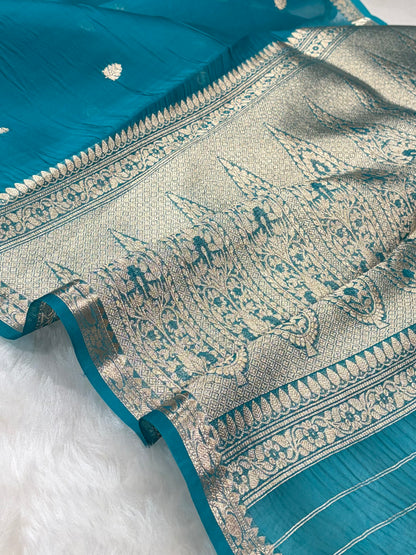 Banarasi Pure Organza Rama Shades Banarasi Silk Saree PO-35