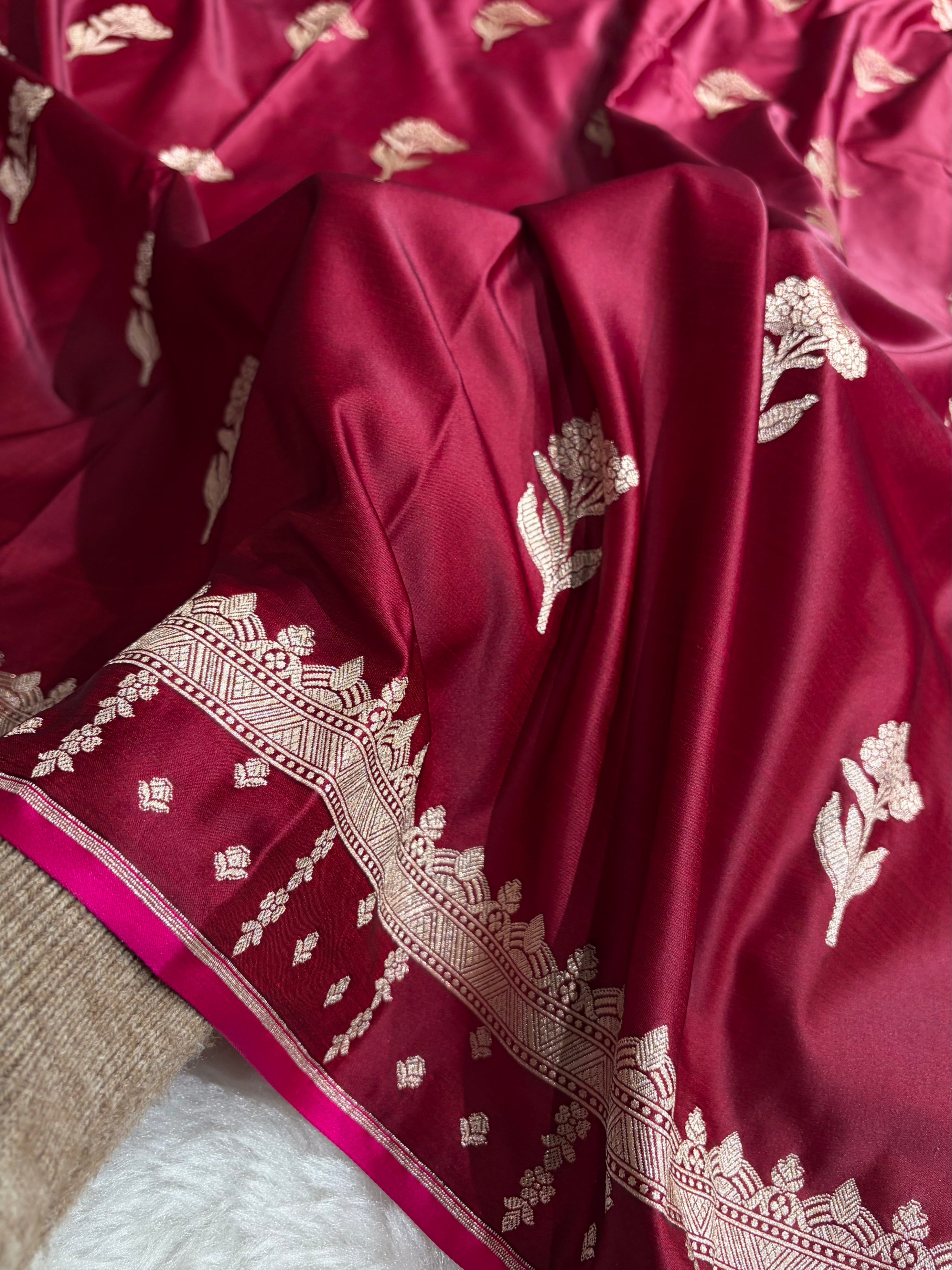 Garnet Floral Booti Motif Mashru Silk Saree MSM-08